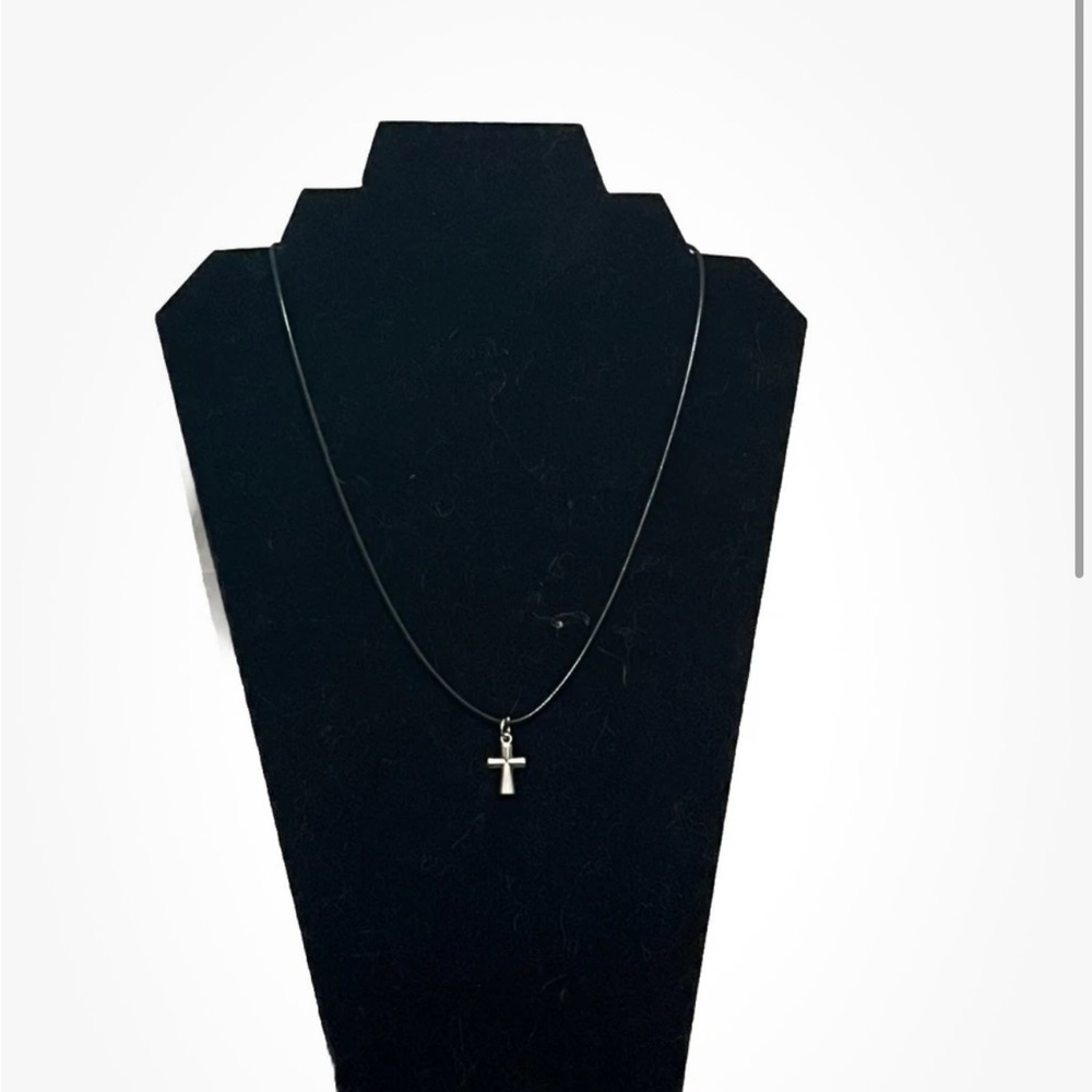 Black leather cord necklace with silver cross pendant #goth #grunge #alternative